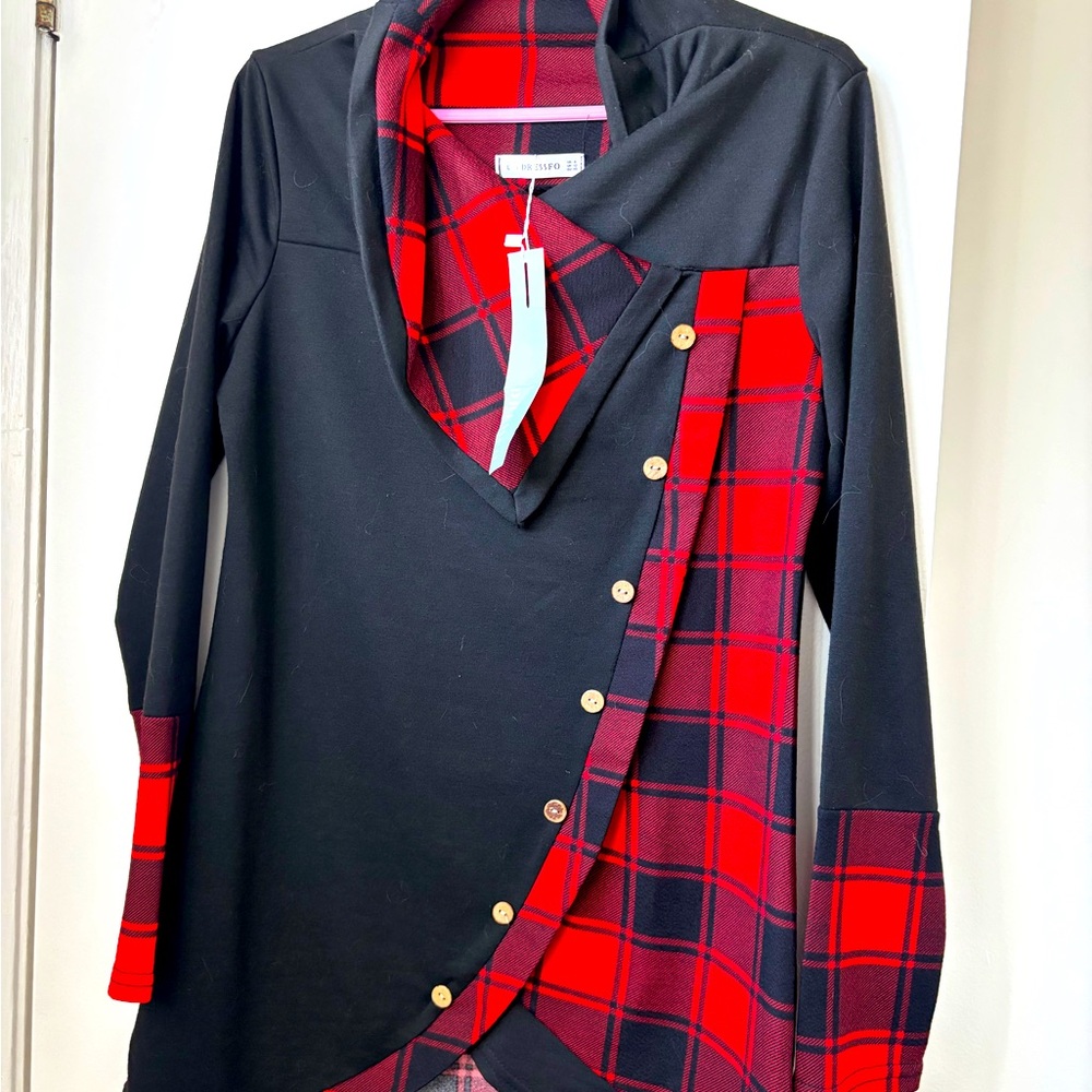 Black and Red Plaid Button-Up Top